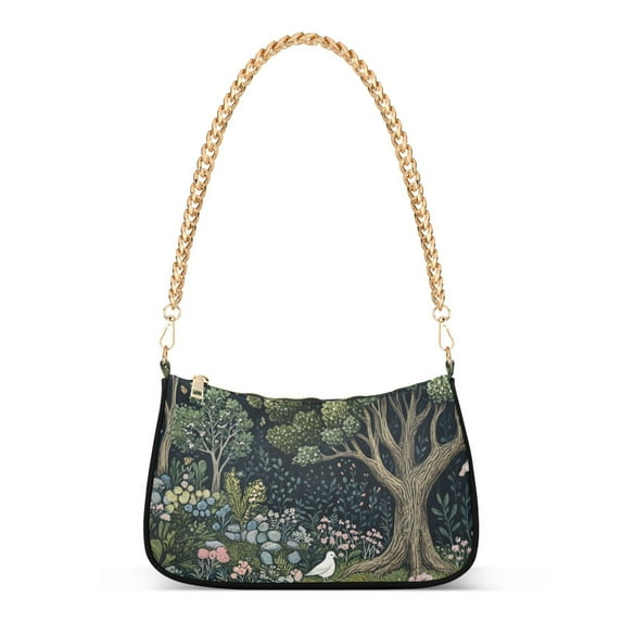 FORMRS Womens Shoulder Bag with Chain Strap Clutch Purse Cute Tote Handbag, Green Forest Scene