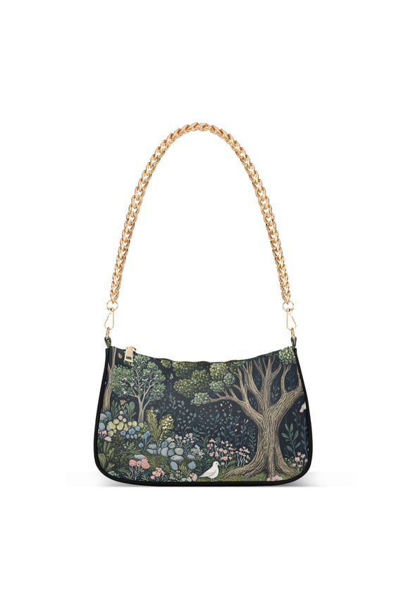 Womens Shoulder Bag with Chain Strap Clutch Purse Cute Tote Handbag, Green Forest Scene