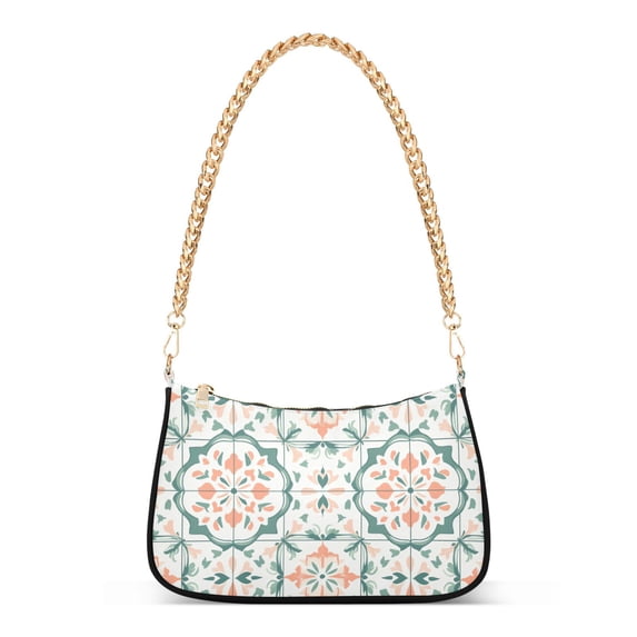 FORMRS Womens Shoulder Bag with Chain Strap Clutch Purse Cute Tote Handbag, Green Geometric Pattern