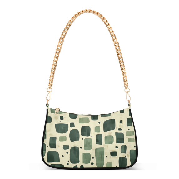 FORMRS Womens Shoulder Bag with Chain Strap Clutch Purse Cute Tote Handbag, Green Geometric