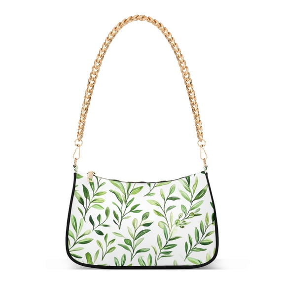 FORMRS Womens Shoulder Bag with Chain Strap Clutch Purse Cute Tote Handbag, Green Leafy Pattern