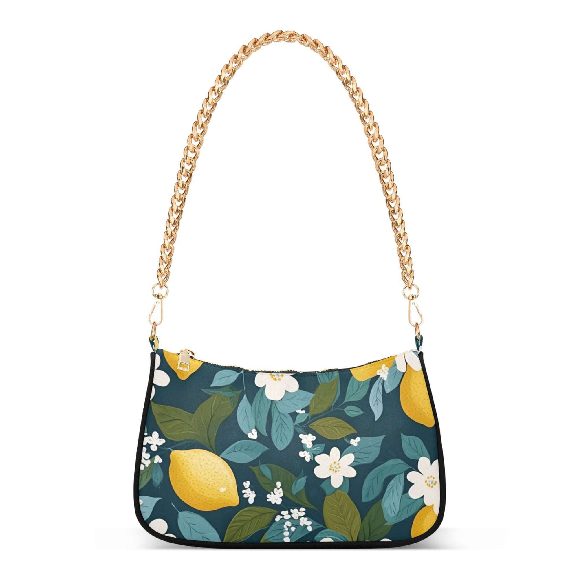 FORMRS Womens Shoulder Bag with Chain Strap Clutch Purse Cute Tote Handbag, Green Lemon Leaves