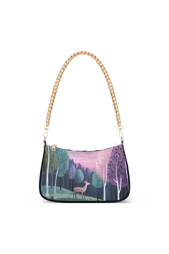 Womens Shoulder Bag with Chain Strap Clutch Purse Cute Tote Handbag, Green Night Deer