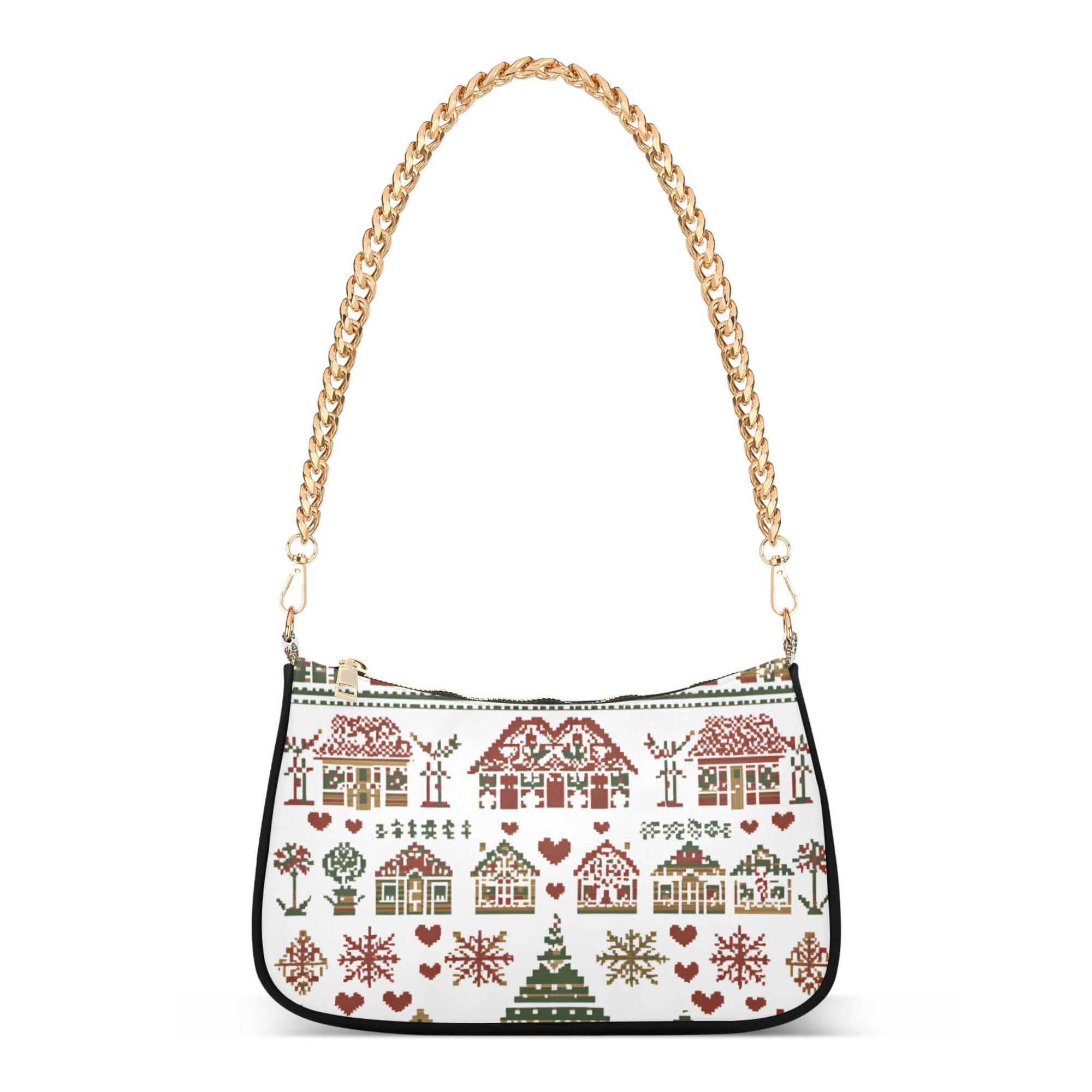 FORMRS Womens Shoulder Bag with Chain Strap Clutch Purse Cute Tote Handbag, Green Nordic Christmas House
