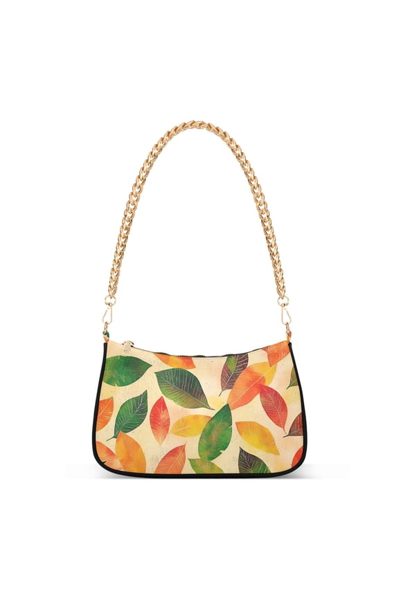 Womens Shoulder Bag with Chain Strap Clutch Purse Cute Tote Handbag, Green Retro Autumn Leaves