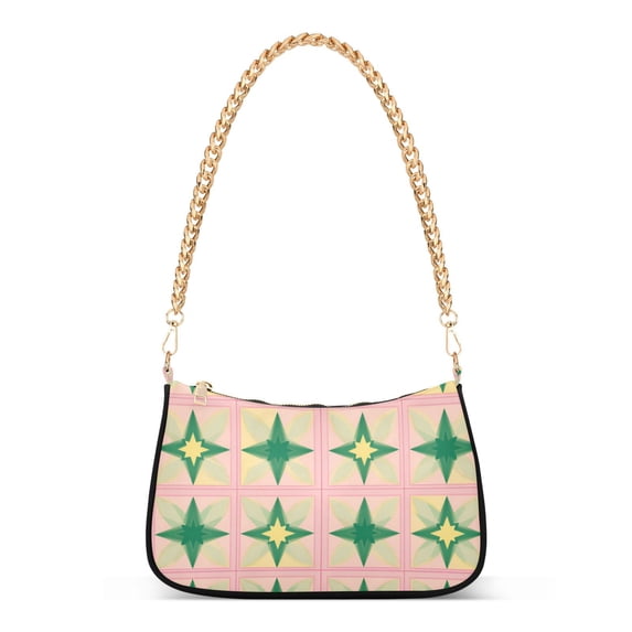 FORMRS Womens Shoulder Bag with Chain Strap Clutch Purse Cute Tote Handbag, Green Symmetrical Stars
