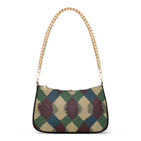 FORMRS Womens Shoulder Bag with Chain Strap Clutch Purse Cute Tote Handbag, Green Tartan Pattern