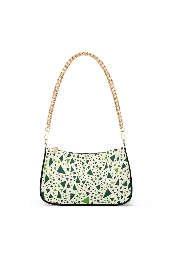 Womens Shoulder Bag with Chain Strap Clutch Purse Cute Tote Handbag, Green Triangles Pattern