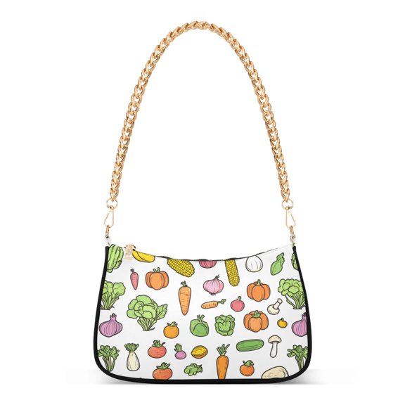 FORMRS Womens Shoulder Bag with Chain Strap Clutch Purse Cute Tote Handbag, Green Vegetables Pattern