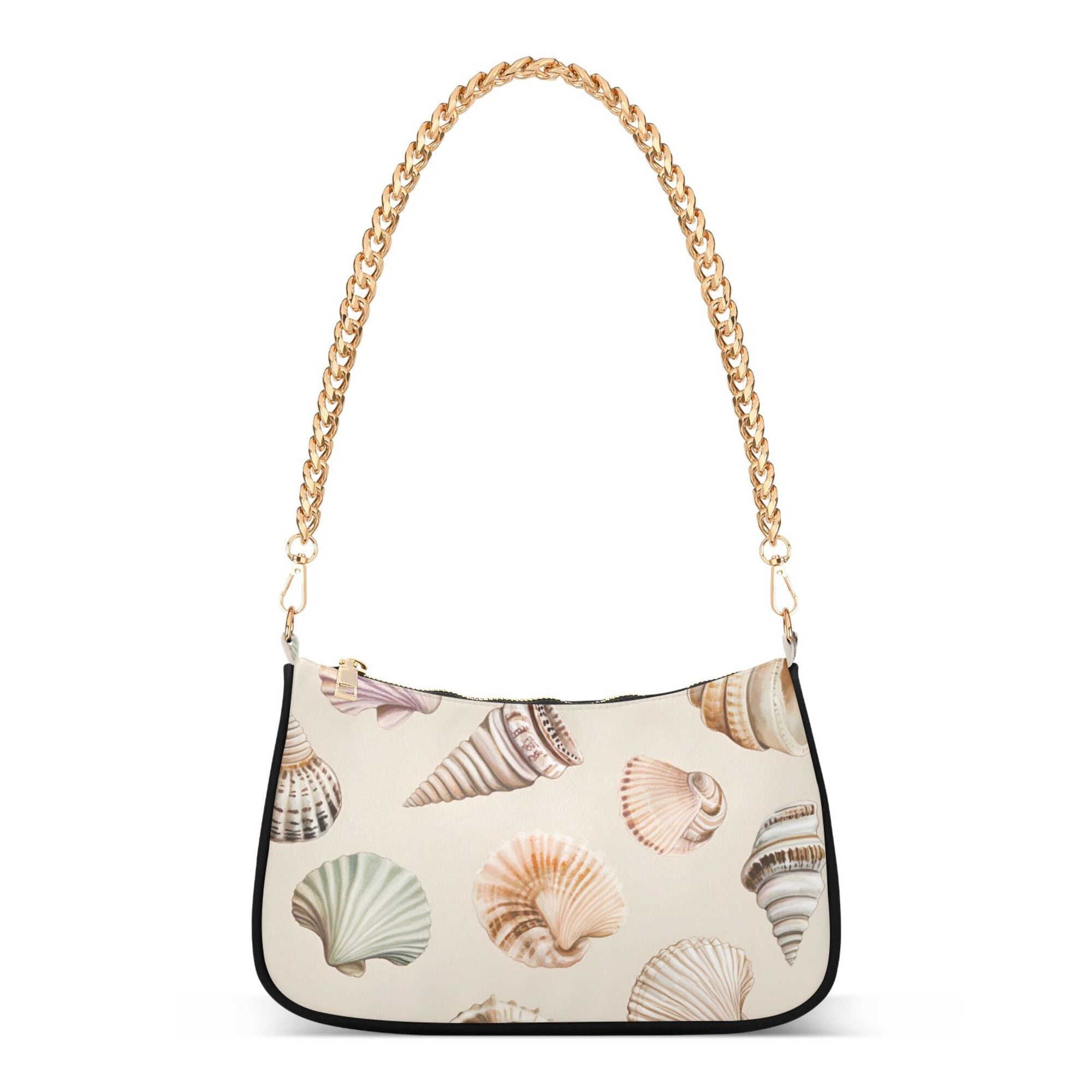 FORMRS Womens Shoulder Bag with Chain Strap Clutch Purse Cute Tote Handbag, Green Watercolor Seashells