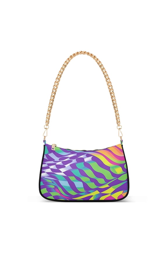 Womens Shoulder Bag with Chain Strap Clutch Purse Cute Tote Handbag, Green Wavy Pattern