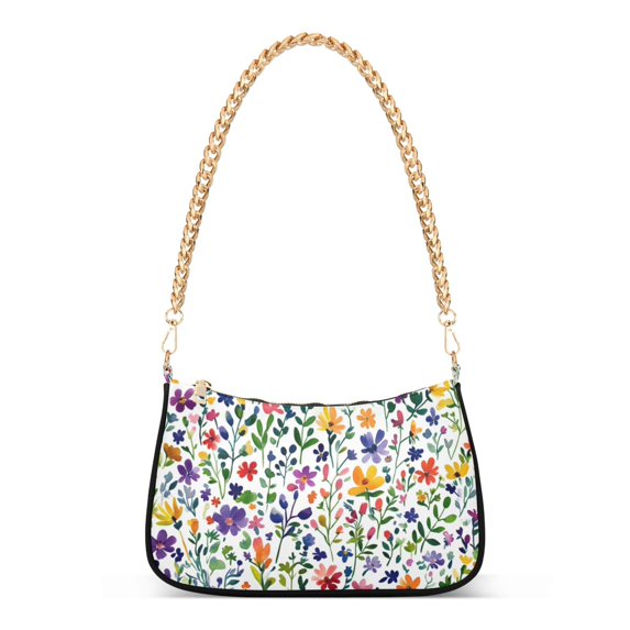 FORMRS Womens Shoulder Bag with Chain Strap Clutch Purse Cute Tote Handbag, Green Wildflower Pattern