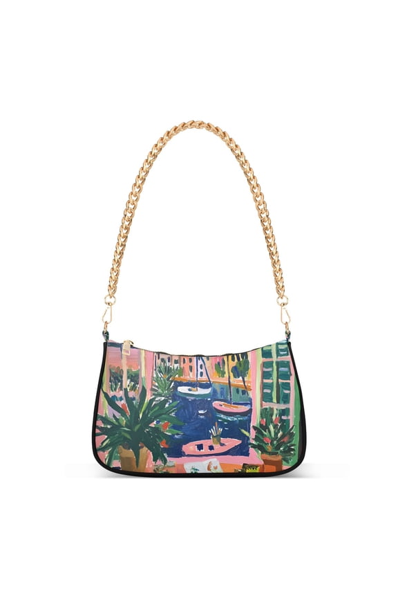 Womens Shoulder Bag with Chain Strap Clutch Purse Cute Tote Handbag, Green Window