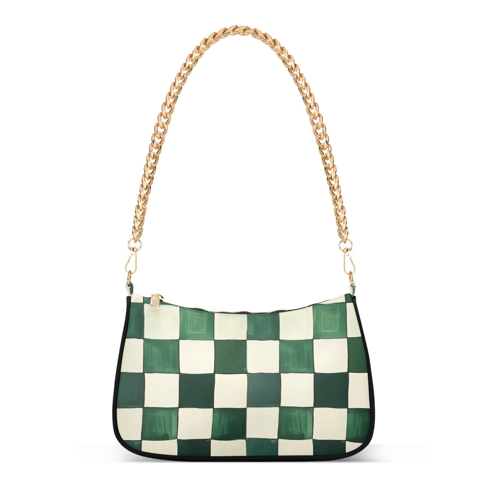 FORMRS Womens Shoulder Bag with Chain Strap Clutch Purse Cute Tote Handbag, Green and White Plaid Pattern