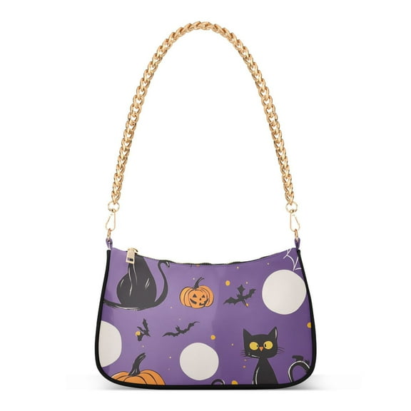FORMRS Womens Shoulder Bag with Chain Strap Clutch Purse Cute Tote Handbag, Halloween Black Cat