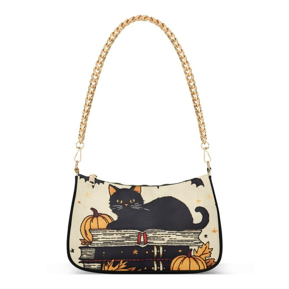 FORMRS Womens Shoulder Bag with Chain Strap Clutch Purse Cute Tote Handbag, Halloween Cat