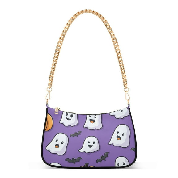 FORMRS Womens Shoulder Bag with Chain Strap Clutch Purse Cute Tote Handbag, Halloween Ghosts Purple