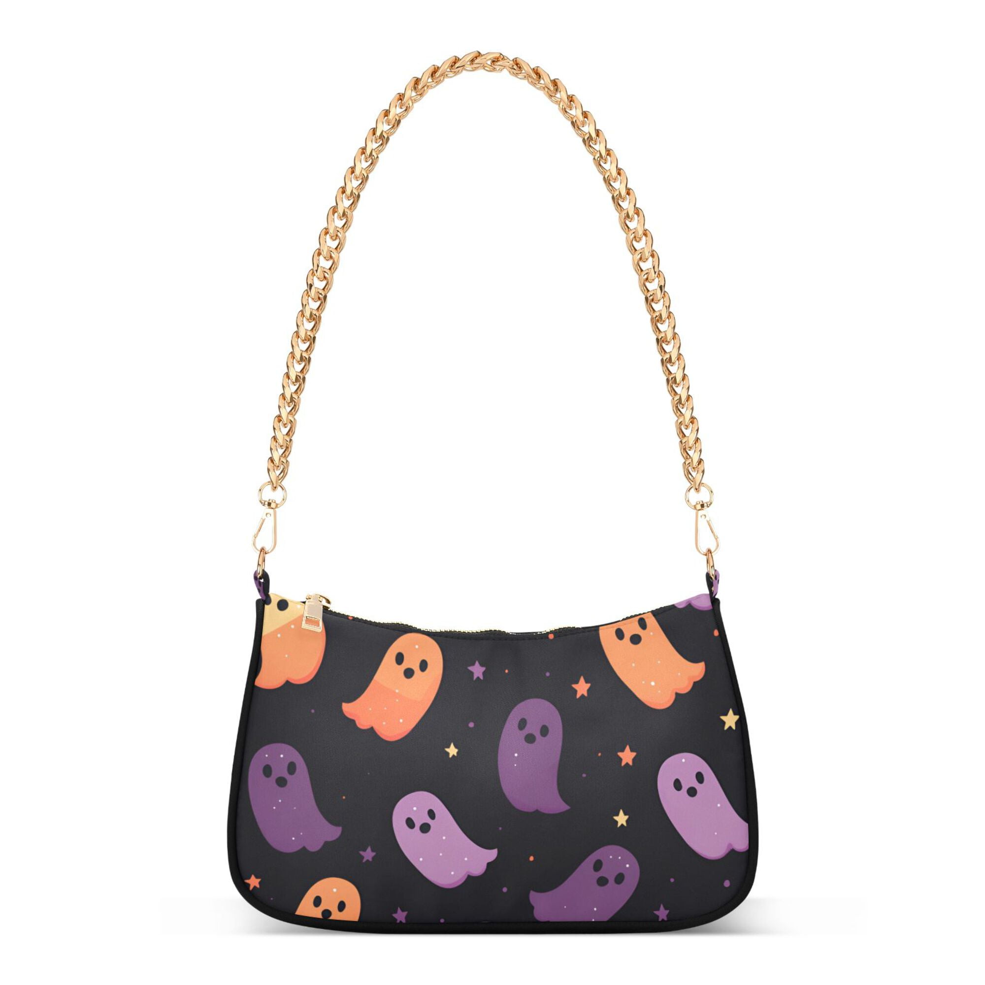 FORMRS Womens Shoulder Bag with Chain Strap Clutch Purse Cute Tote Handbag, Halloween Purple Ghosts