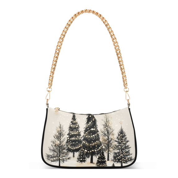 FORMRS Womens Shoulder Bag with Chain Strap Clutch Purse Cute Tote Handbag, Hand Drawn Christmas Trees