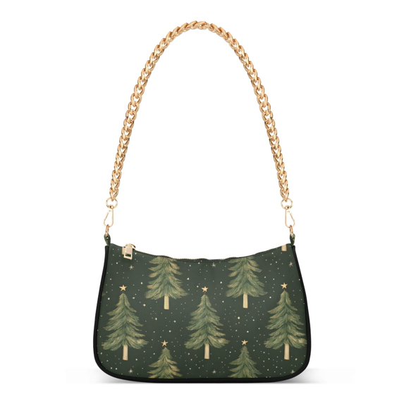 FORMRS Womens Shoulder Bag with Chain Strap Clutch Purse Cute Tote Handbag, Hand Drawn Christmas Trees