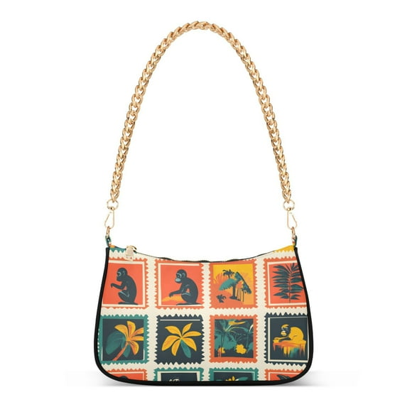 FORMRS Womens Shoulder Bag with Chain Strap Clutch Purse Cute Tote Handbag, Jungle Stamp
