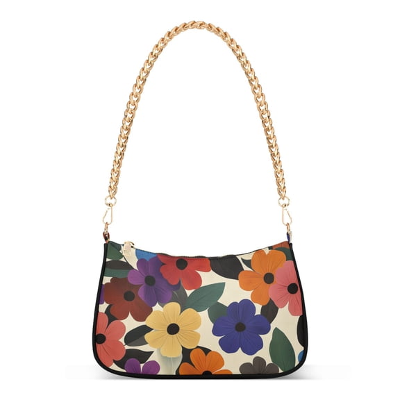 FORMRS Womens Shoulder Bag with Chain Strap Clutch Purse Cute Tote Handbag, Large Colorful Flowers Pattern