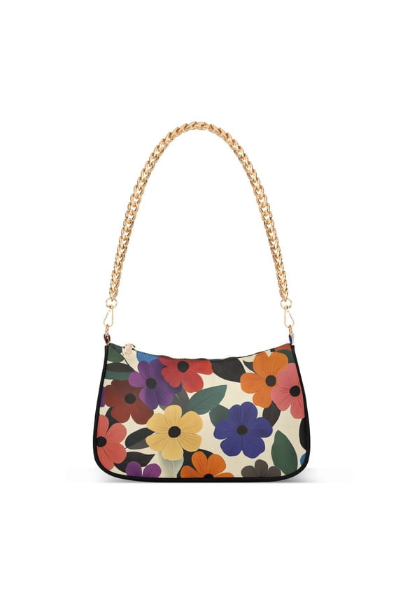 Womens Shoulder Bag with Chain Strap Clutch Purse Cute Tote Handbag, Large Colorful Flowers Pattern