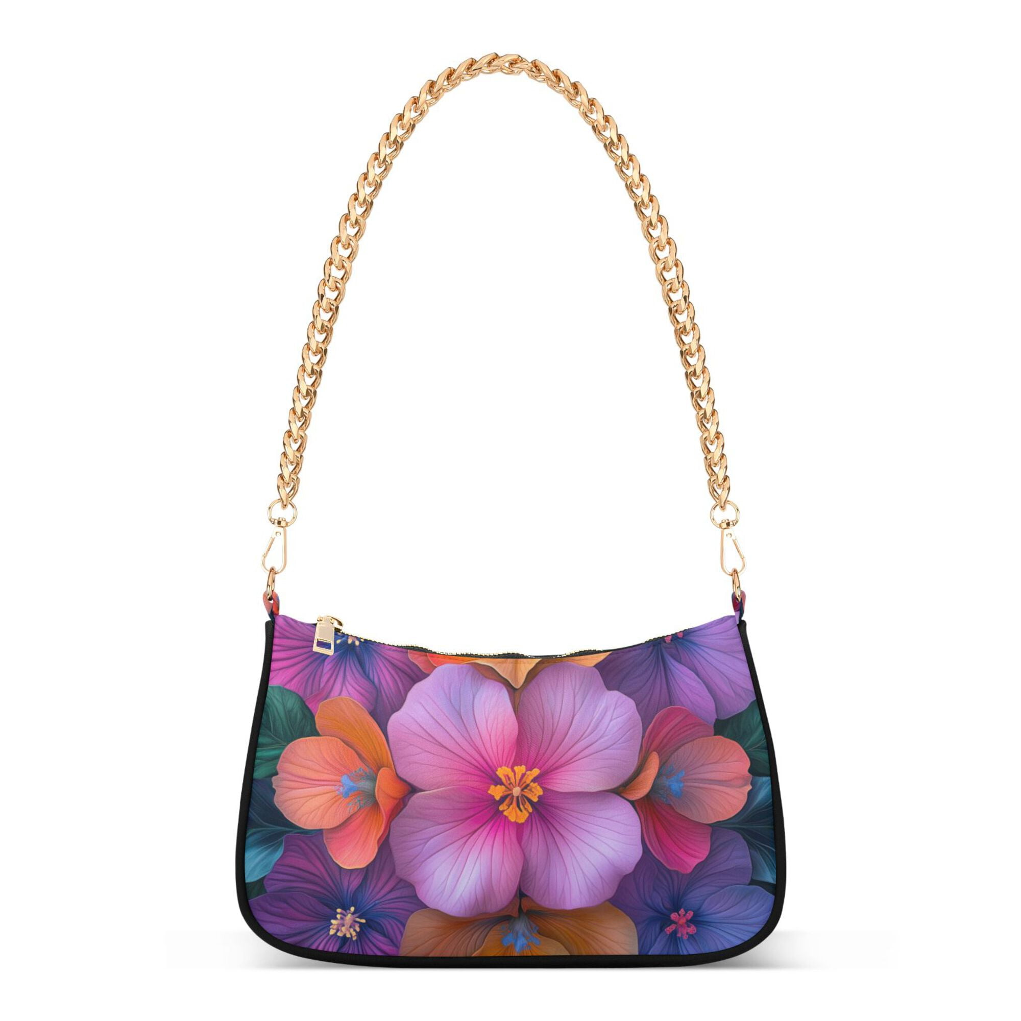 FORMRS Womens Shoulder Bag with Chain Strap Clutch Purse Cute Tote Handbag, Large Purple Flowers