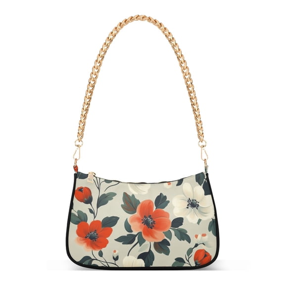 FORMRS Womens Shoulder Bag with Chain Strap Clutch Purse Cute Tote Handbag, Large Red Floral Pattern
