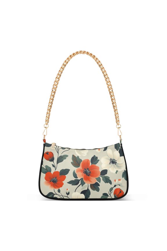 Womens Shoulder Bag with Chain Strap Clutch Purse Cute Tote Handbag, Large Red Floral Pattern