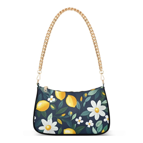 FORMRS Womens Shoulder Bag with Chain Strap Clutch Purse Cute Tote Handbag, Lemon Flowers