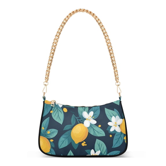 FORMRS Womens Shoulder Bag with Chain Strap Clutch Purse Cute Tote Handbag, Lemon Leaves