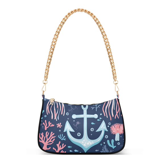 FORMRS Womens Shoulder Bag with Chain Strap Clutch Purse Cute Tote Handbag, Light Blue Anchor