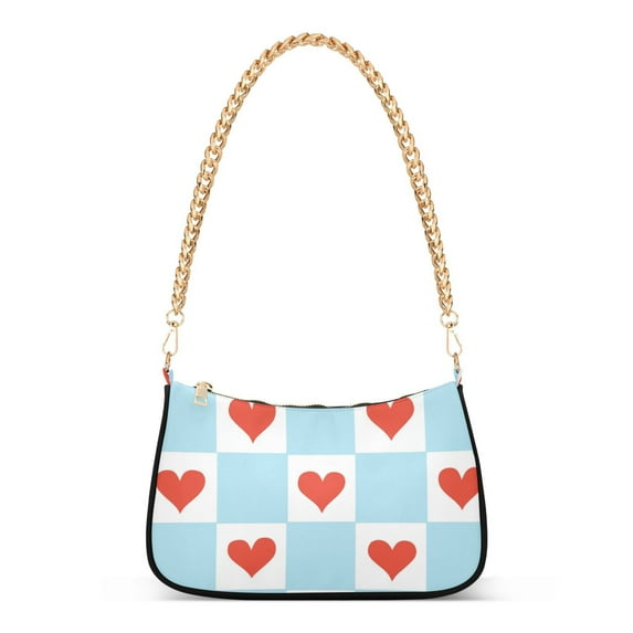 FORMRS Womens Shoulder Bag with Chain Strap Clutch Purse Cute Tote Handbag, Light Blue Checkered Heart