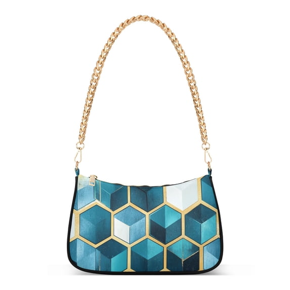 FORMRS Womens Shoulder Bag with Chain Strap Clutch Purse Cute Tote Handbag, Light Blue Geometric Pattern