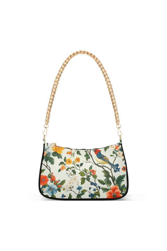 Womens Shoulder Bag with Chain Strap Clutch Purse Cute Tote Handbag, Light Green Floral Pattern