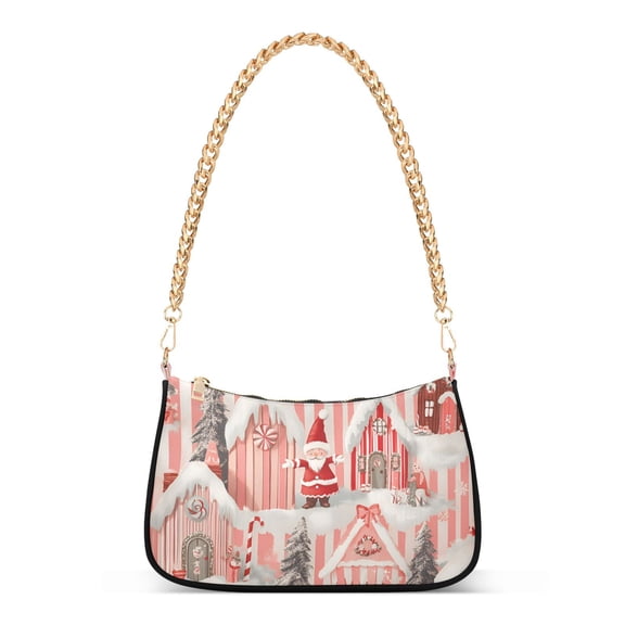 FORMRS Womens Shoulder Bag with Chain Strap Clutch Purse Cute Tote Handbag, Light Pink Gingerbread Houses