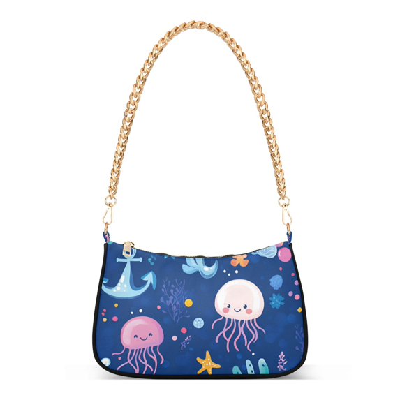 FORMRS Womens Shoulder Bag with Chain Strap Clutch Purse Cute Tote Handbag, Light Pink Jellyfish