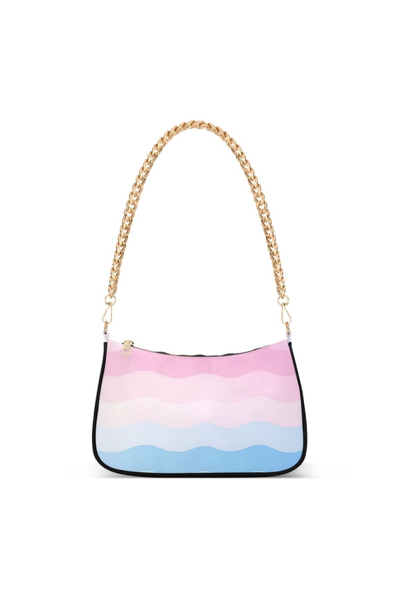 Womens Shoulder Bag with Chain Strap Clutch Purse Cute Tote Handbag, Light Pink Stripes