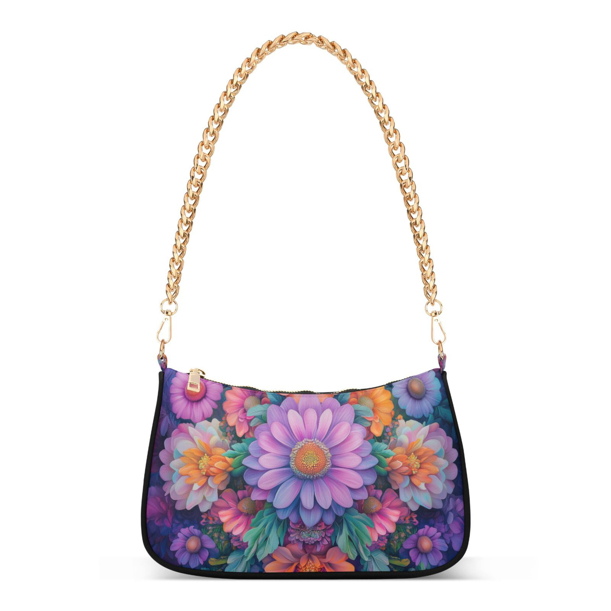FORMRS Womens Shoulder Bag with Chain Strap Clutch Purse Cute Tote Handbag, Light Purple Flowers