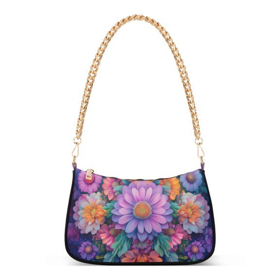 FORMRS Womens Shoulder Bag with Chain Strap Clutch Purse Cute Tote Handbag, Light Purple Flowers