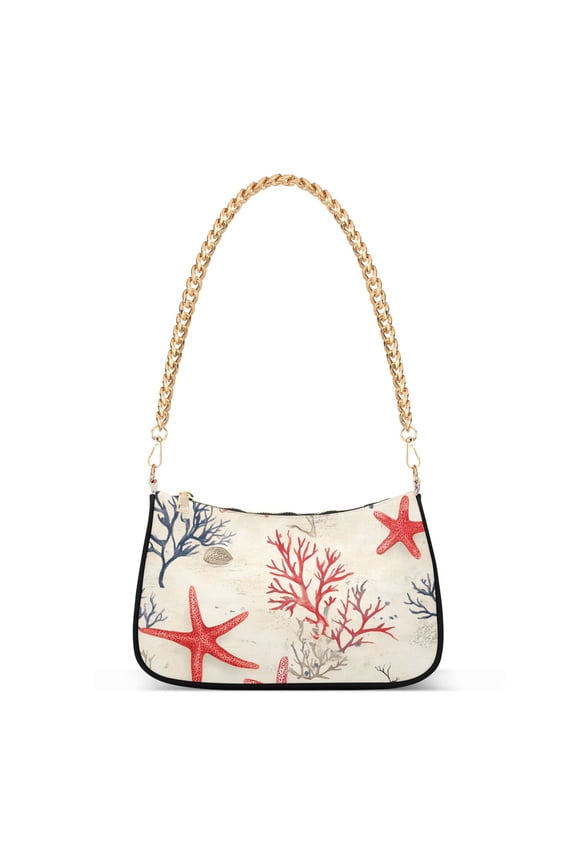 Womens Shoulder Bag with Chain Strap Clutch Purse Cute Tote Handbag, Light Red Starfish