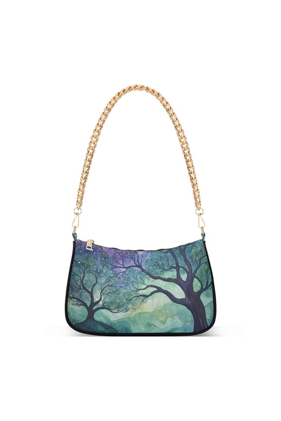 Womens Shoulder Bag with Chain Strap Clutch Purse Cute Tote Handbag, Moonlight Forest