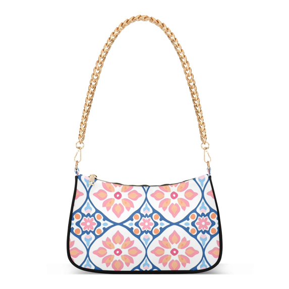 FORMRS Womens Shoulder Bag with Chain Strap Clutch Purse Cute Tote Handbag, Mosaic Flowers Pattern