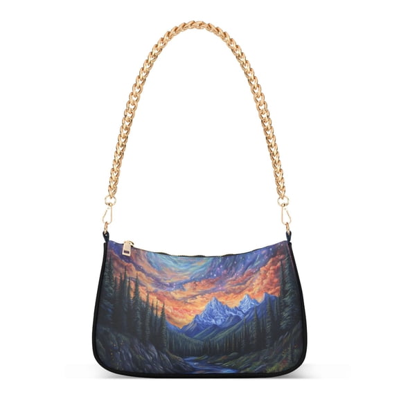 FORMRS Womens Shoulder Bag with Chain Strap Clutch Purse Cute Tote Handbag, Mountains and Forests