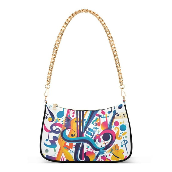FORMRS Womens Shoulder Bag with Chain Strap Clutch Purse Cute Tote Handbag, Musical Pattern