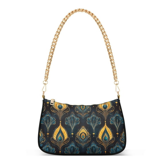 FORMRS Womens Shoulder Bag with Chain Strap Clutch Purse Cute Tote Handbag, Navy Blue Art Pattern