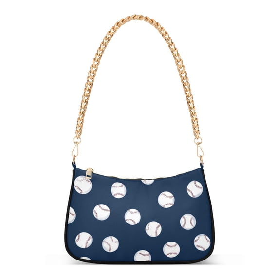 FORMRS Womens Shoulder Bag with Chain Strap Clutch Purse Cute Tote Handbag, Navy Blue Baseball Pattern