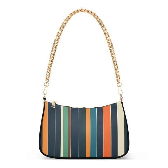 FORMRS Womens Shoulder Bag with Chain Strap Clutch Purse Cute Tote Handbag, Navy Blue Stripes