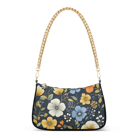 FORMRS Womens Shoulder Bag with Chain Strap Clutch Purse Cute Tote Handbag, Navy Floral Pattern